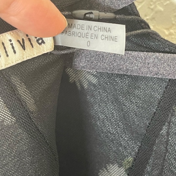 Alice+Olivia NWT Tossed Daisy Midi Dress Size 0 3/4 sleeve Black Mesh Lined - Picture 7 of 16